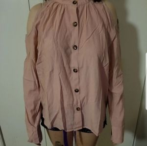 Shein Button Down Blouse with Cold Shoulders